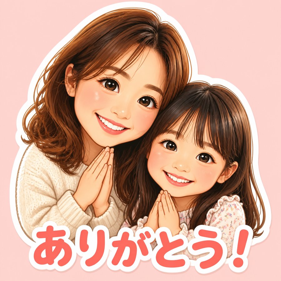 できあがったスタンプの例（ありがとう！）